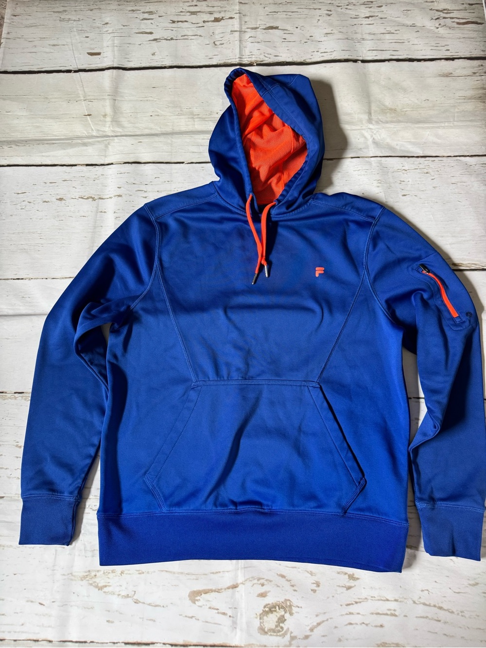 Fila Men's Royal Blue Hoodie with Orange Lining and Drawcords EUC